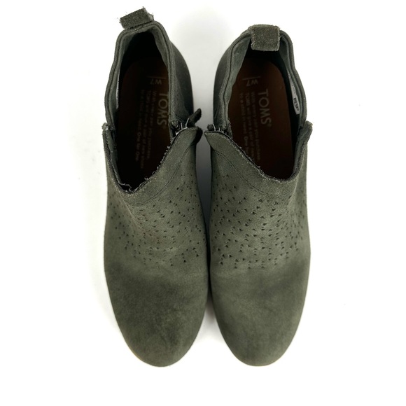 TOMS Deia Forest Suede Leather Perforated Ankle Bootie Size 7 - Picture 3 of 15